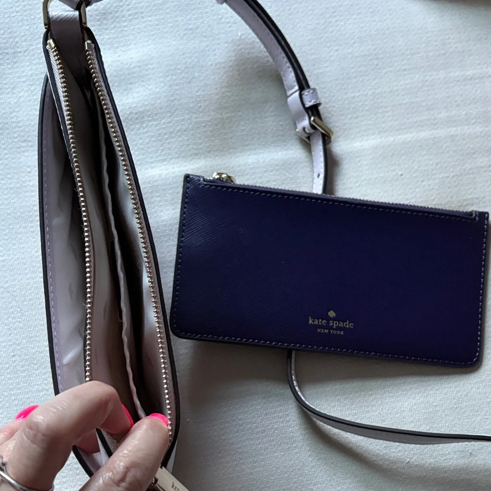 Kate Spade Crossbody Bag & Wallet Set • Light Purple Lilac Leather - Picture 3 of 8